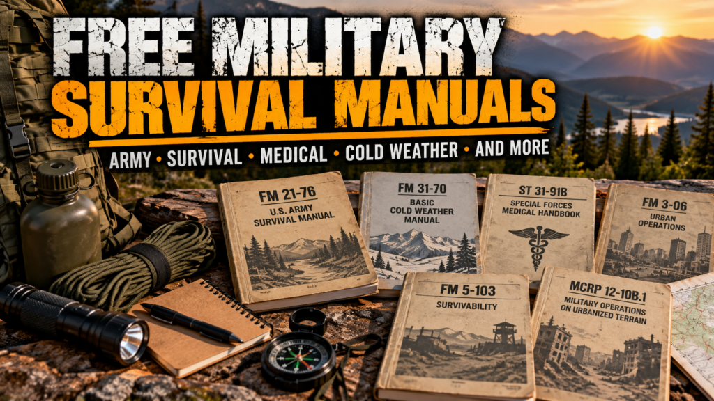 Free military survival manuals covering Army survival, medical, cold weather, urban operations, and emergency preparedness