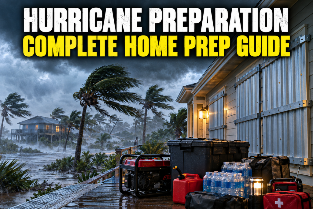 Hurricane home preparedness with a house protected before a major storm