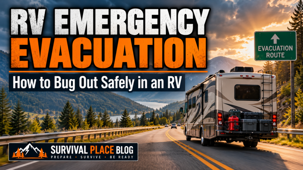 RV emergency evacuation with a motorhome prepared for emergency travel